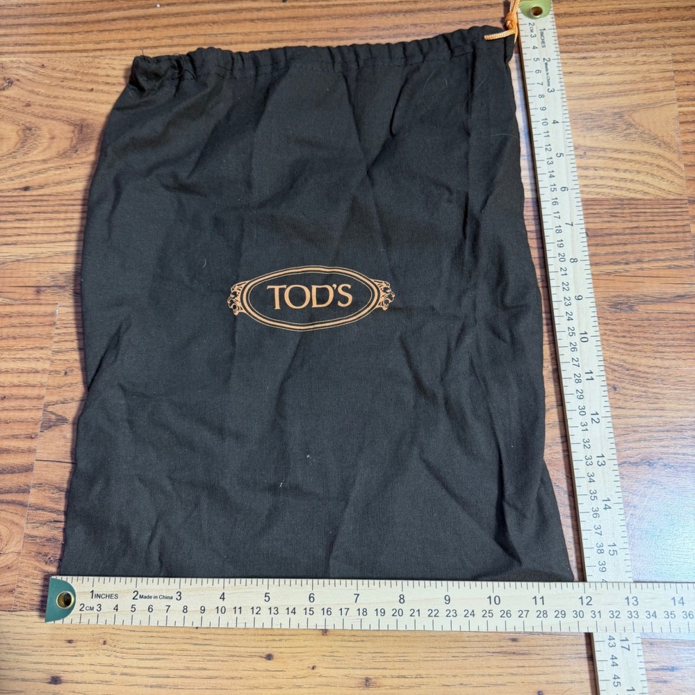Tods Dark Brown Cotton Drawstring Dust Bag Logo Print 12.5 x 15.5 Inch Accessory